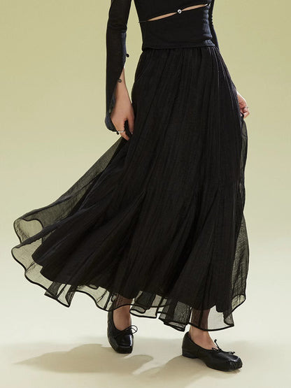 Ciffon Tiered Volume Simple Flare Long-Skirt