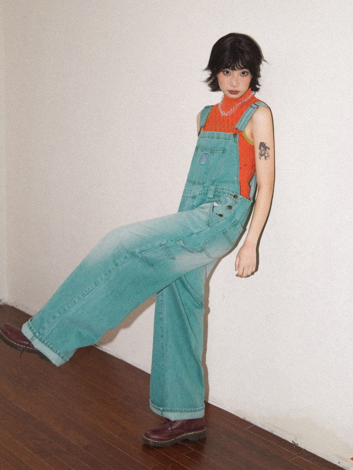 Denim Washed Wide-Pants Casual Overall