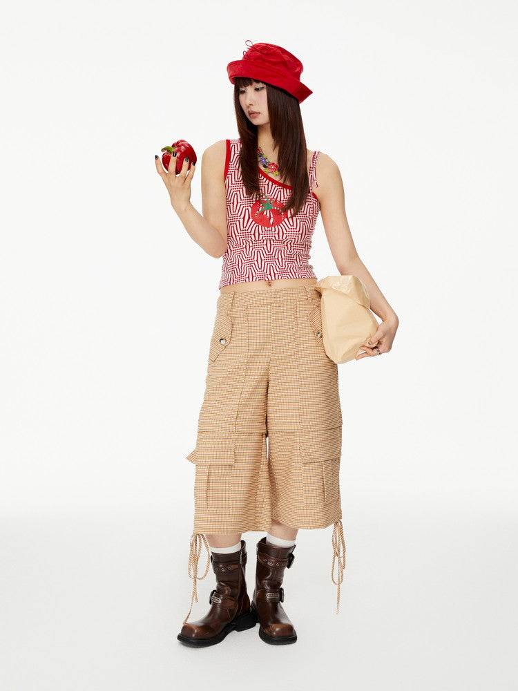 Checked Casual Wide Drawstring Half-Pants