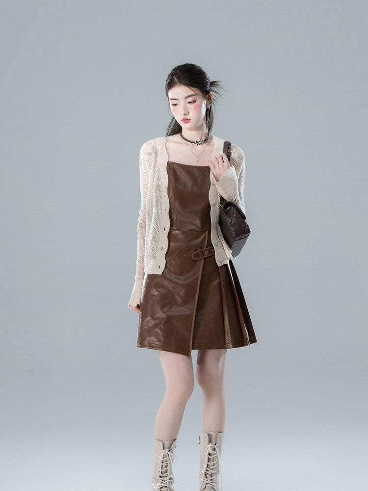 Jacket＆Dress Leather High-End No-Collar Retro Set-Up