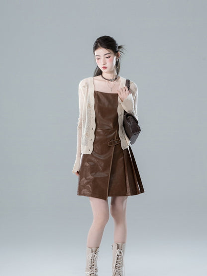 Jacket＆Dress Leather High-End No-Collar Retro Set-Up