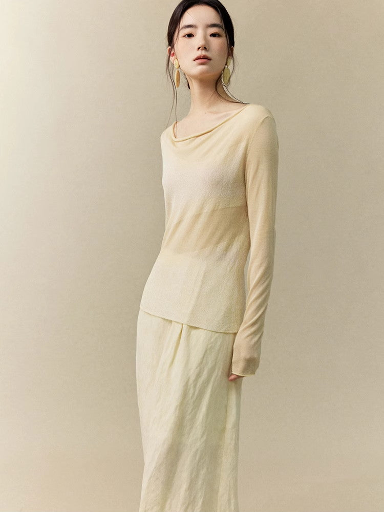 Sheer Drape Simple Slim Classy Knit