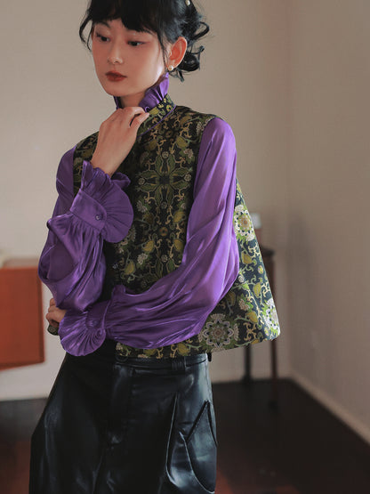 Embroidery China Glossy Mao-Collar Retro Vest