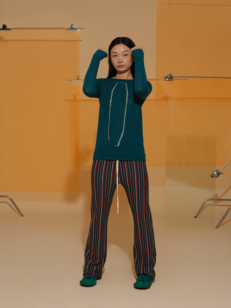 Stripe Ethnic Casual Retro Relax Knit-Pants