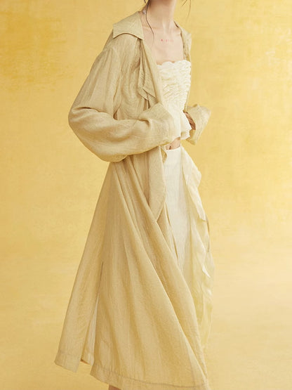 Retro Sheer Oversize Ruffle Wrinkled Long-Cardigan