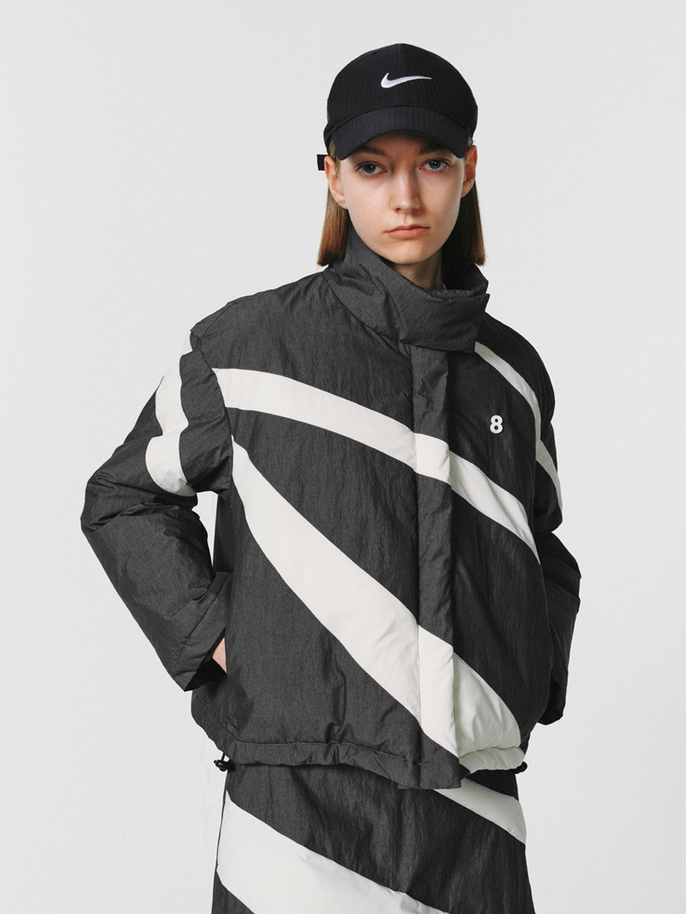 Asymmetrie Baumwolle Quilt -Monotonjacke &amp; Rock