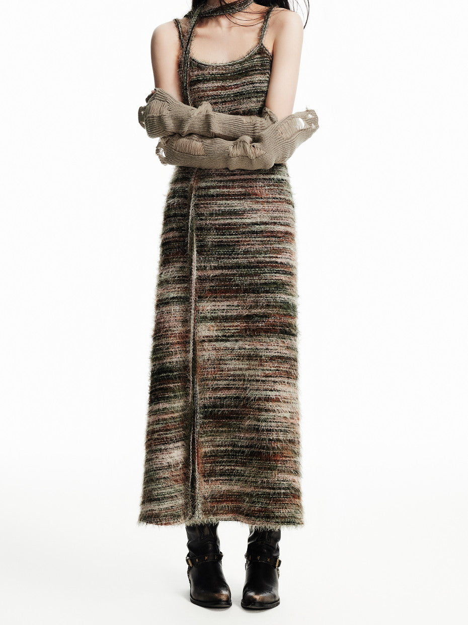 Border Knit Camisole Long One-Piece＆Muffler