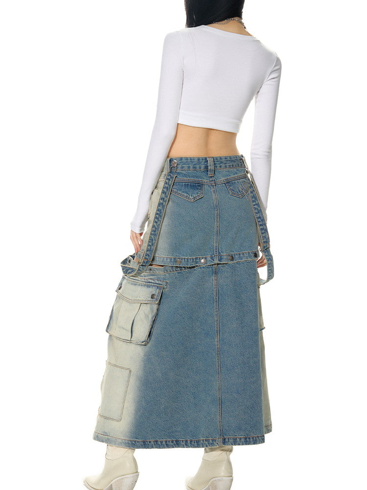 3Way Denim Washed Casual Nichi Skirt