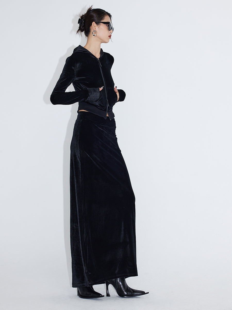 Velvet Set-Up Winter Plain Tops&amp;Pants&amp;Long-Skirt