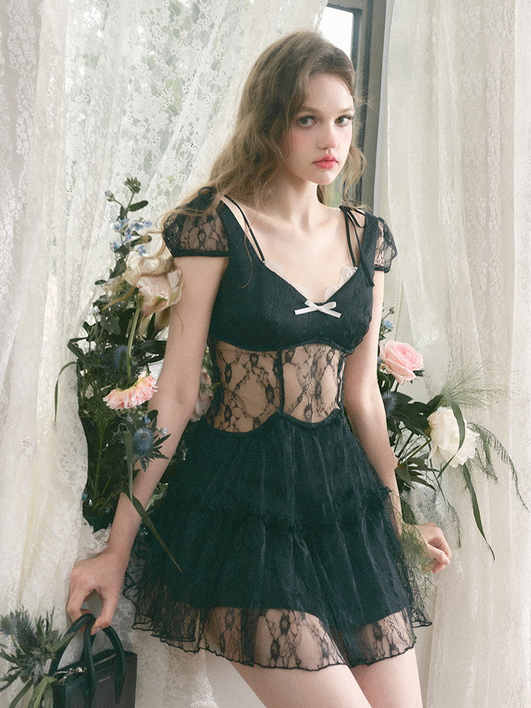 Sexy Lace Flower Nichi Short Dress