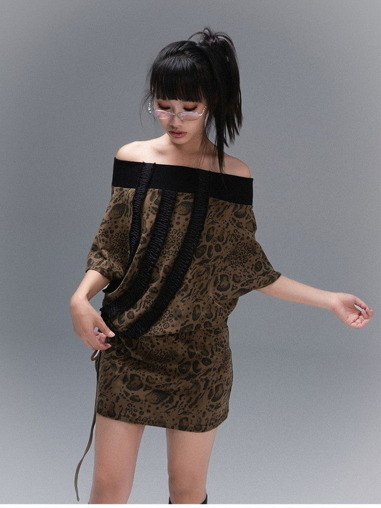 Leopard Animal Off-Shoulder Cover Loose Dolman Tops