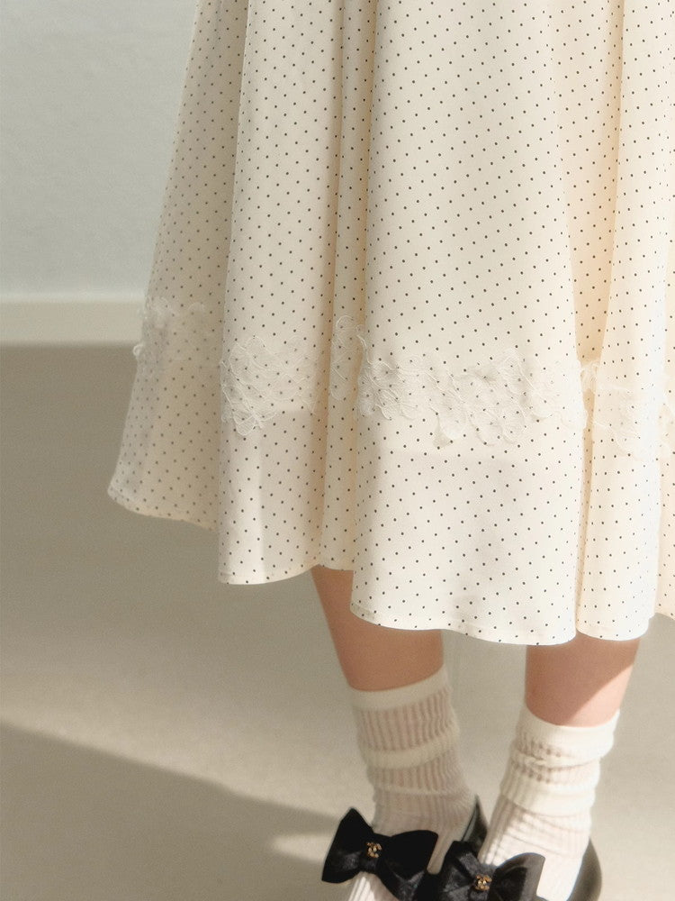 Girly Dot Lace Long Retro Ribbon Dress