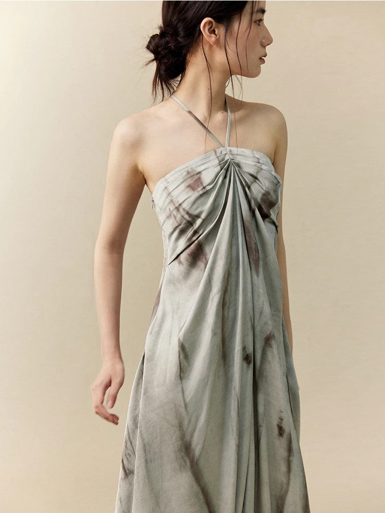 Long Back-Cross Tie-Dye Camisole Classy Dress