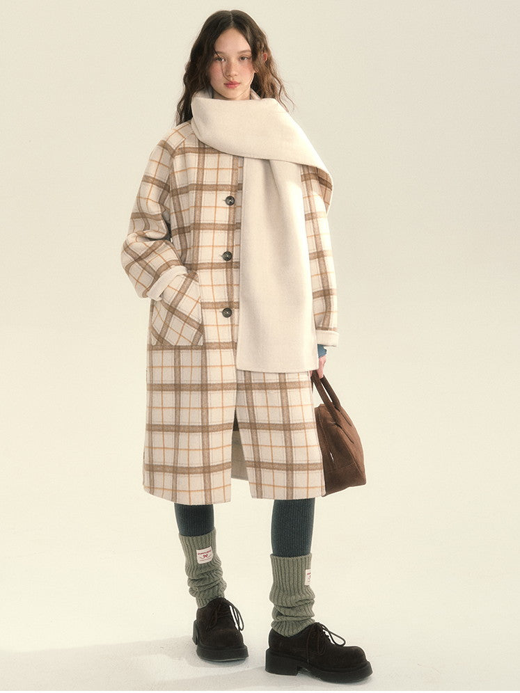 Muffler Reversible Plain Checked Retro Long Wool Stenkler-Coat