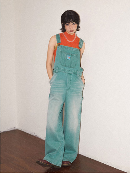 Denim Washed Wide-Pants Casual Overall