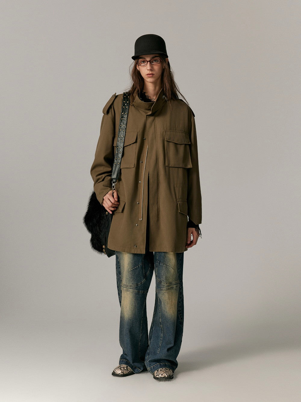 Stand-Collar Casual Loose Washedvintage Middle Jacket