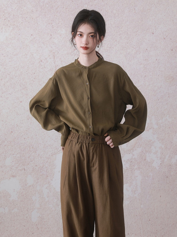 Stand-Collar Ocresize Plain Simple Nichi Shirt