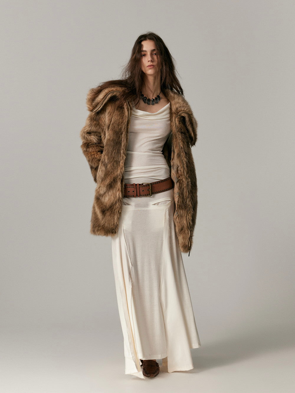 Elegant Long Occasion High-End Big-Collar Fur-Coat