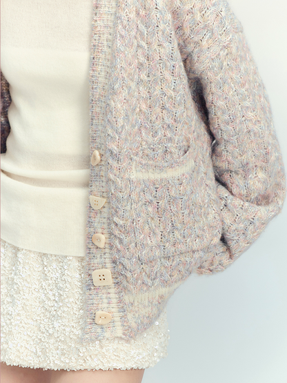 Oversize Drop-Shoulder Knit V-Neck Cardigan