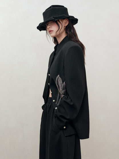 Embroidery Chic Mao-Collar Simple Chic Jacket