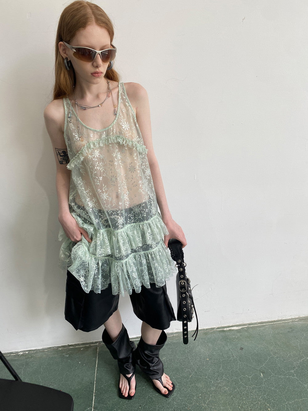 See-Through Tiered Flower Sleeveless Tops