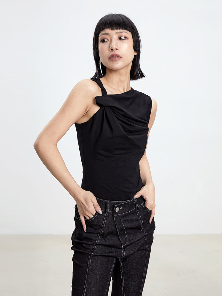 One-Shoulder Tight Cross Nichi Sleeveless Tops