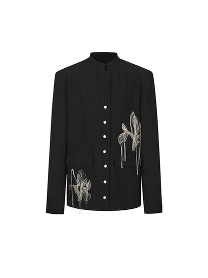 Embroidery Chic Mao-Collar Simple Chic Jacket