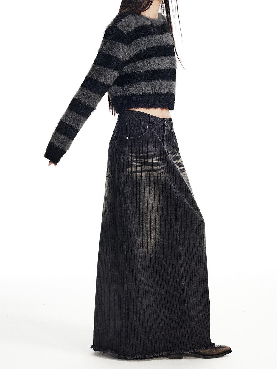 Beard Faded Cut-Off Long Stripe Skirt