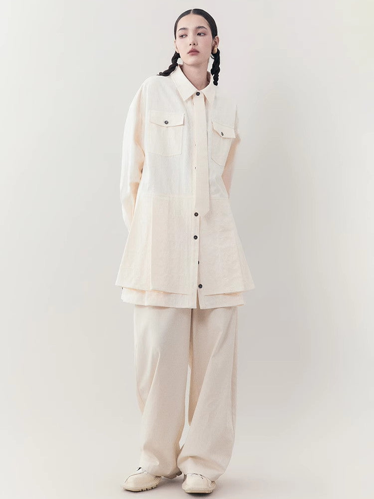 Oversize Back-Pleats Nichi Natural Tie Shirt