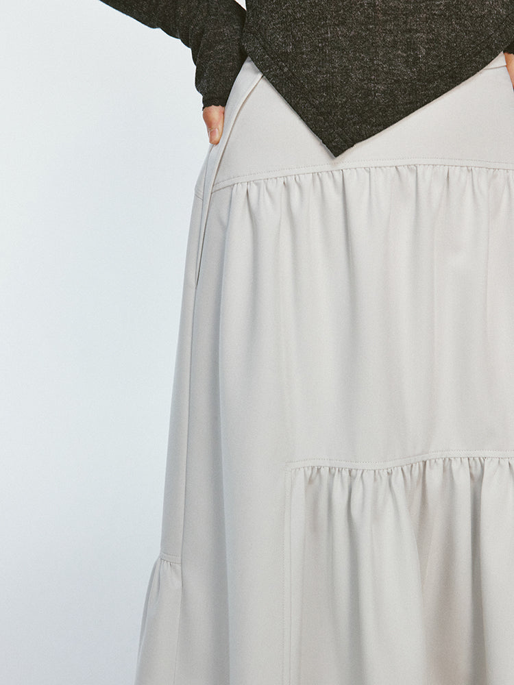 Tiered Asymmetry Plain Flare Simple Long-Skirt