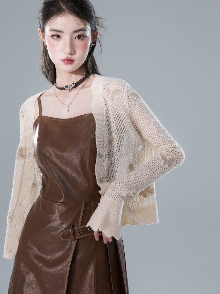 Jacket＆Dress Leather High-End No-Collar Retro Set-Up