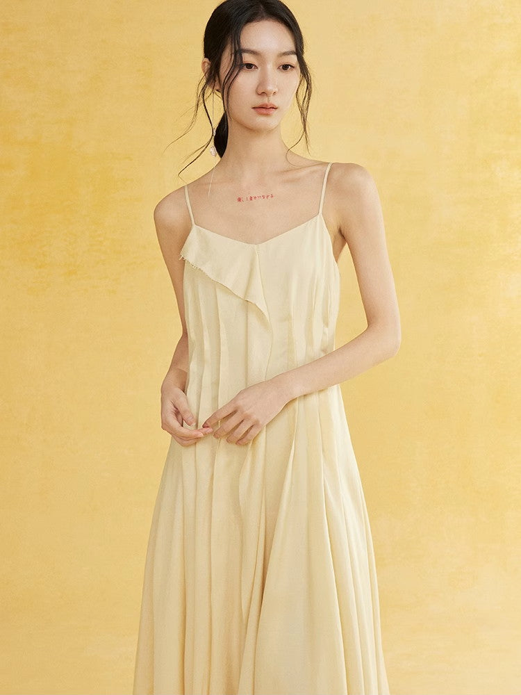 Camisole Layered Fluffily Plain Flare Long One-Piece