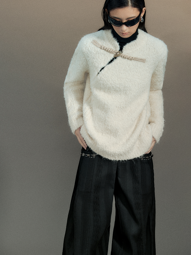 Toggle-Button Mao-Collar Nichi Chic Mohair-Knit