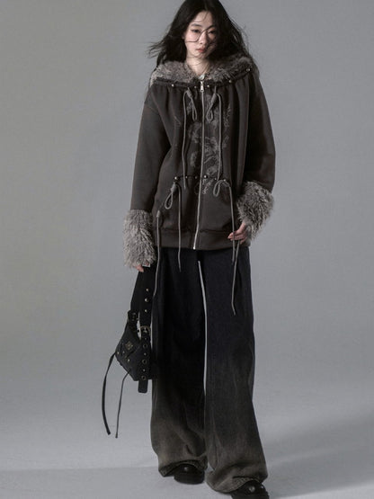 Fur Boa 2Way Drawstring Oversize Dragon Parka