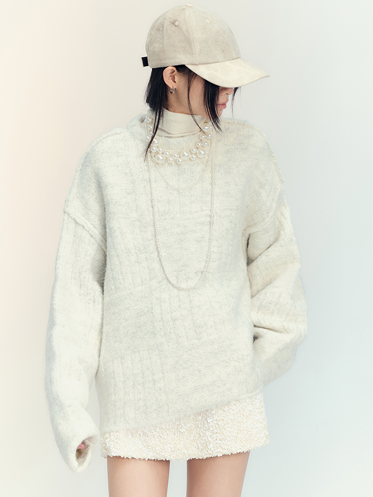 Oversize Loose Simple Chic Retro Crew-Neck Knit