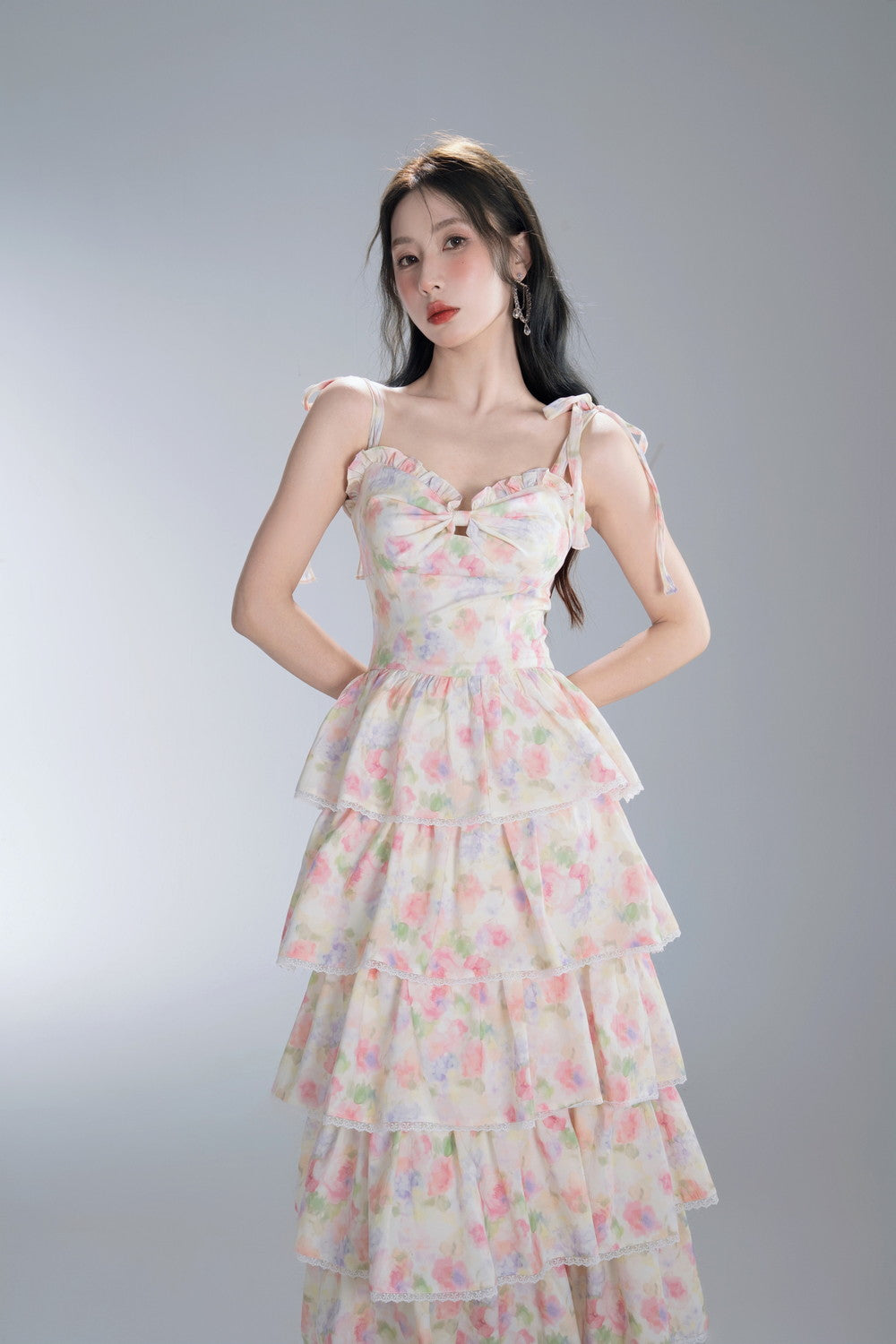 Flower Tiered Retro Flare Elegant One-piece