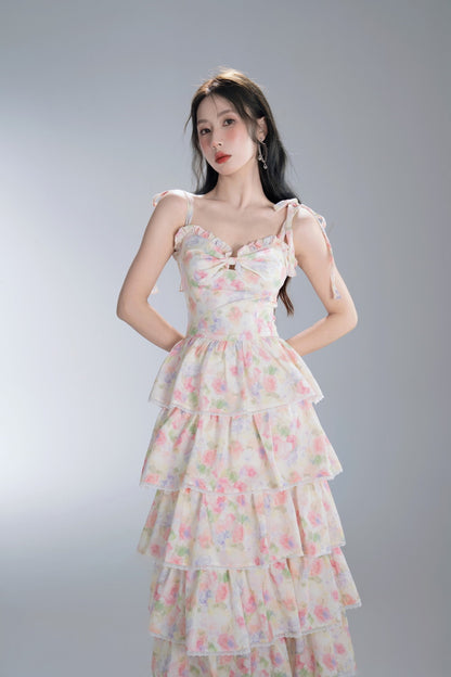 Flower Tiered Retro Flare Elegant One-Piece