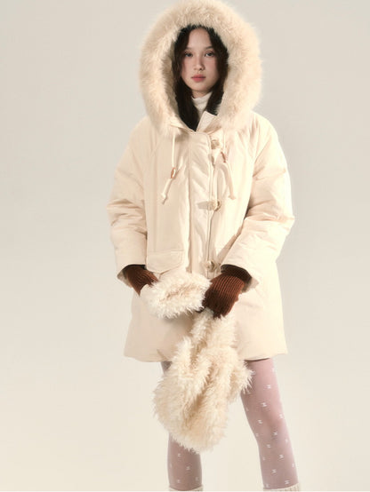 Fur Hoodie Long-Coat Warm Quilting Down-Coat