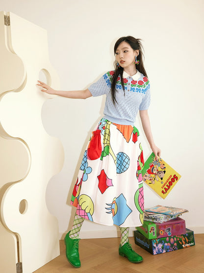 Colorful Nichi Animal Big-Pocket Fancy Flare-Skirt