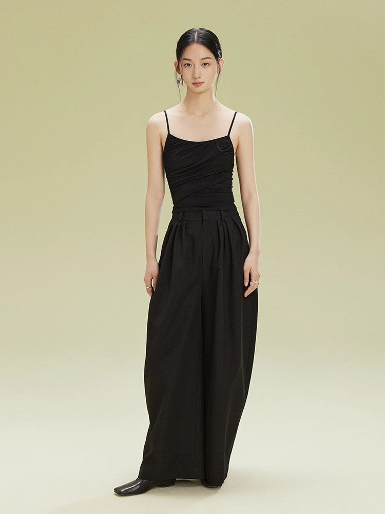 Simple Side-Leg Plain High-Waist Pants