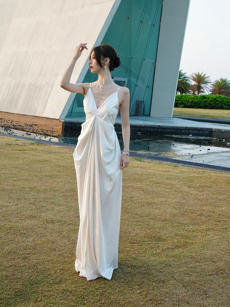 Camisole Back-Ribbon Long Drape Elegant Dress