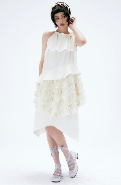 Lace Asymmetry Sleeveless Flare Blouse