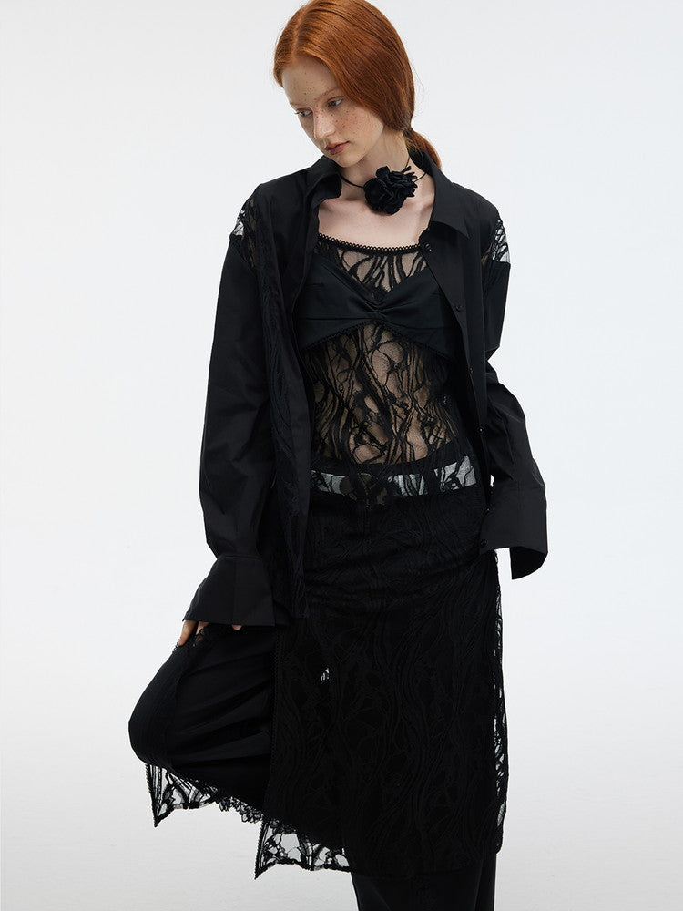 Oversize Lace Nichi Flower Long-Shirt