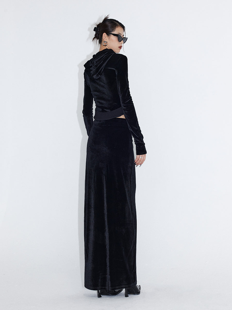 Velvet Set-Up Winter Plain Tops&amp;Pants&amp;Long-Skirt