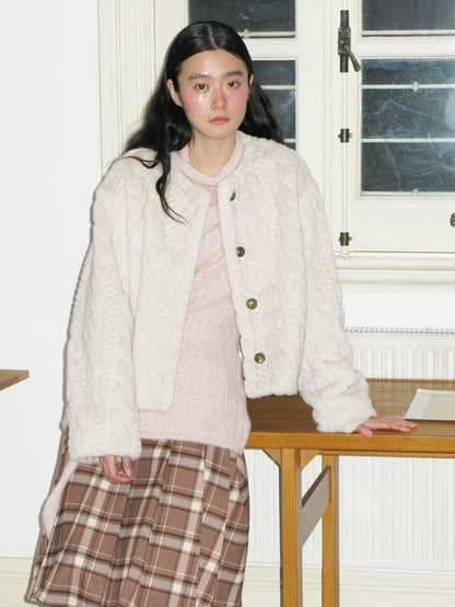 No-Collar Oversize Retro Chic Boa-Jacket