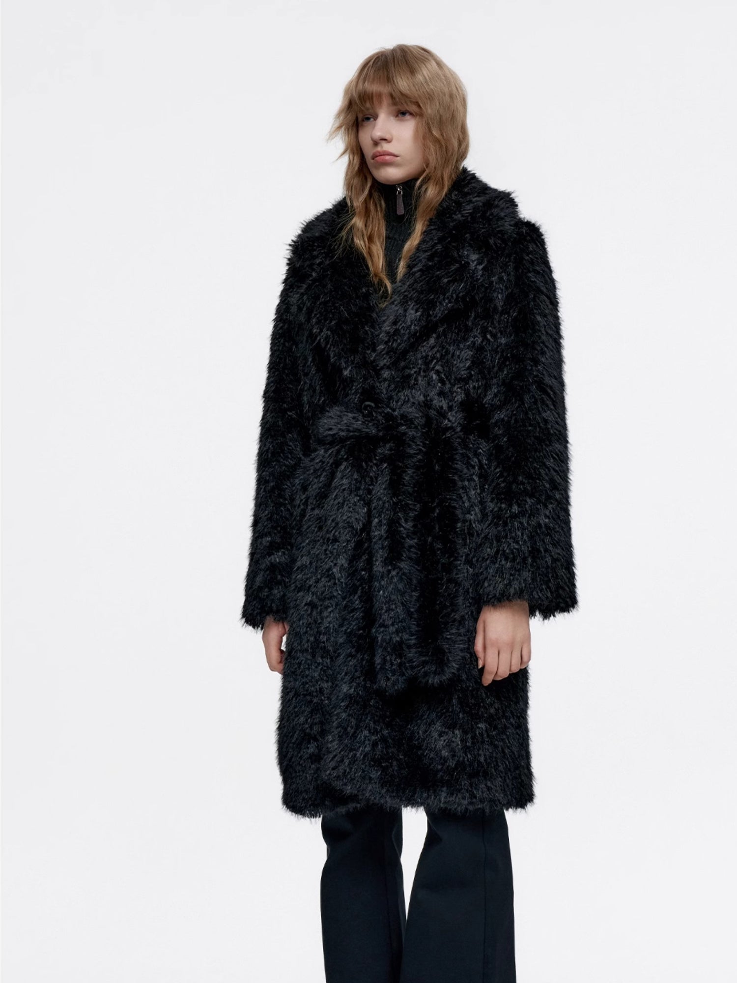 Long Fluffily Retro Plain High-End Plain Boa-Coat