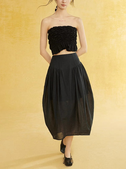 Wrinkled Fluffily Retro Tiered Long-Skirt