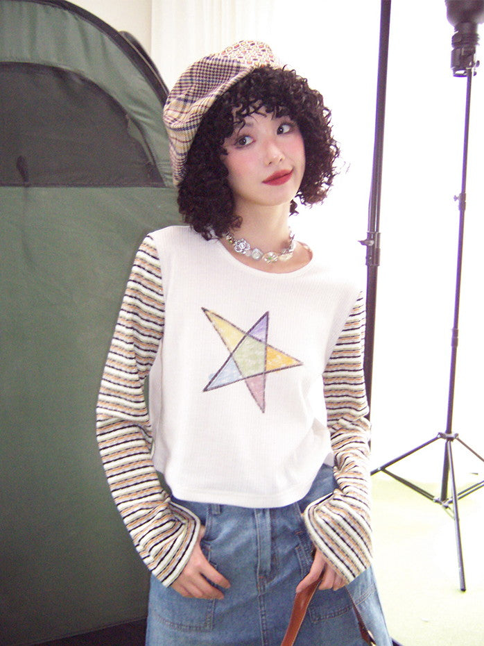 Border Star Casual Handwrite Flare-Sleeve Cutew