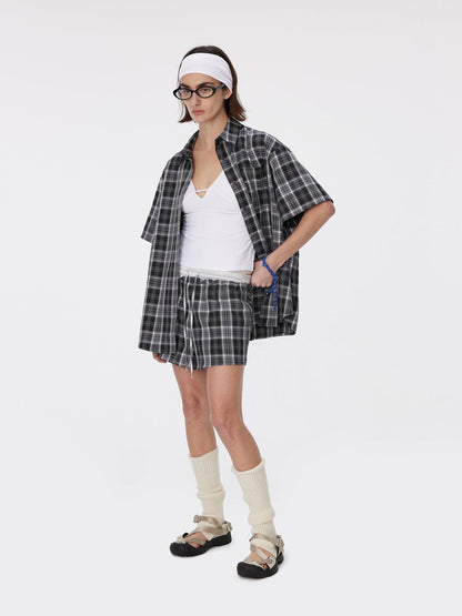 Checked Drawstring Casual Relax Short-Pants