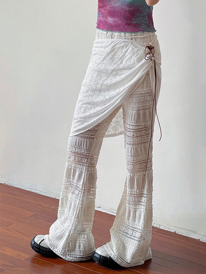 Scarf Flare Refreshing Casual Sheer Lace-Pants